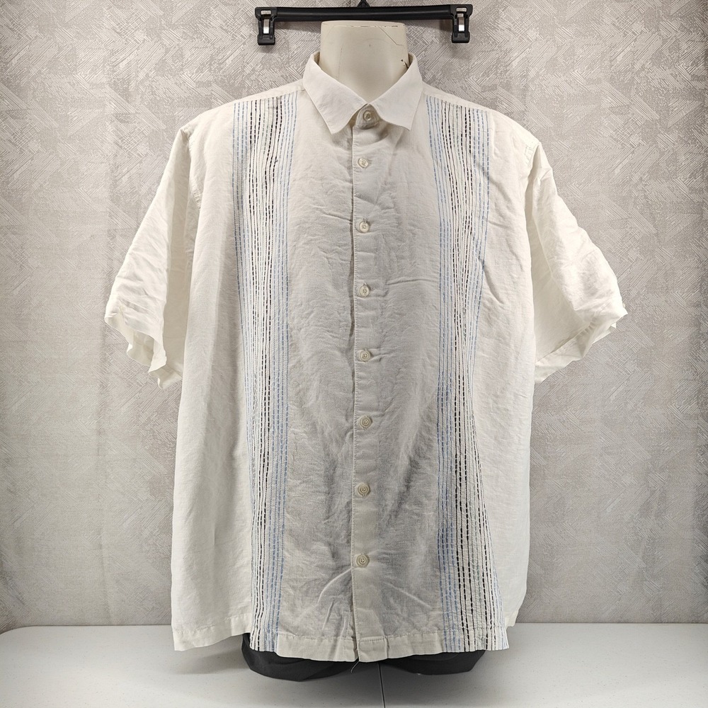 Cubavera Shirt Mens 4XLT XXXXL Tall White Linen Cotton Blend Button Down Casual
